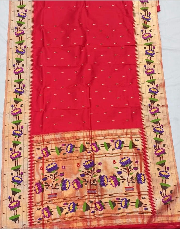 Red Lotus Silk Paithani